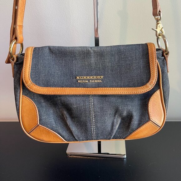 Burberry Brown Leather Trim Washed Denim Patchwork Crossbody Bag - Preowned - Picture 1 of 16
